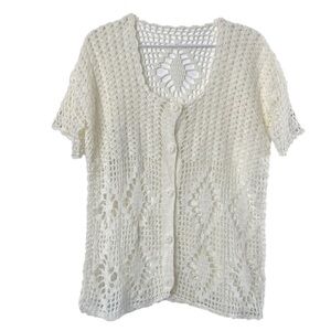 HANDMADE Crochet Button Down Blouse Cardigan Diamond Pattern